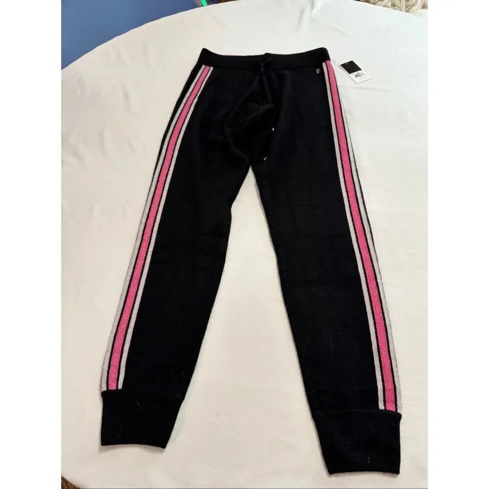 NWT Juicy Couture Black Label Black Pink Cashmere Jogger Pants Size XS New